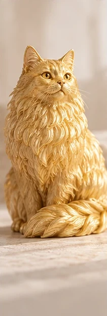 純金の置物（長毛の猫）